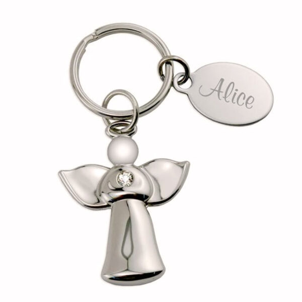 custom chrome silver guardian angel keychain