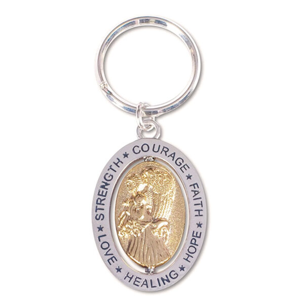 dual tone spinning religious keychain