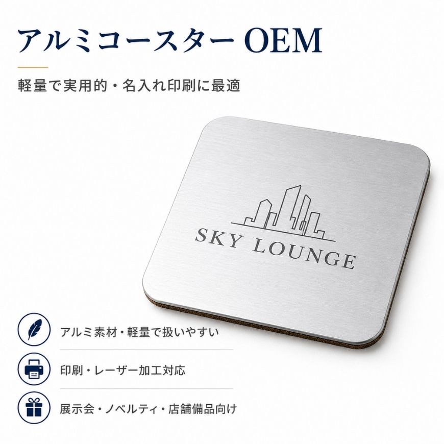 Square brushed aluminum coaster with laser-etched branding, lightweight drinkware gift for OEM bulk orders.