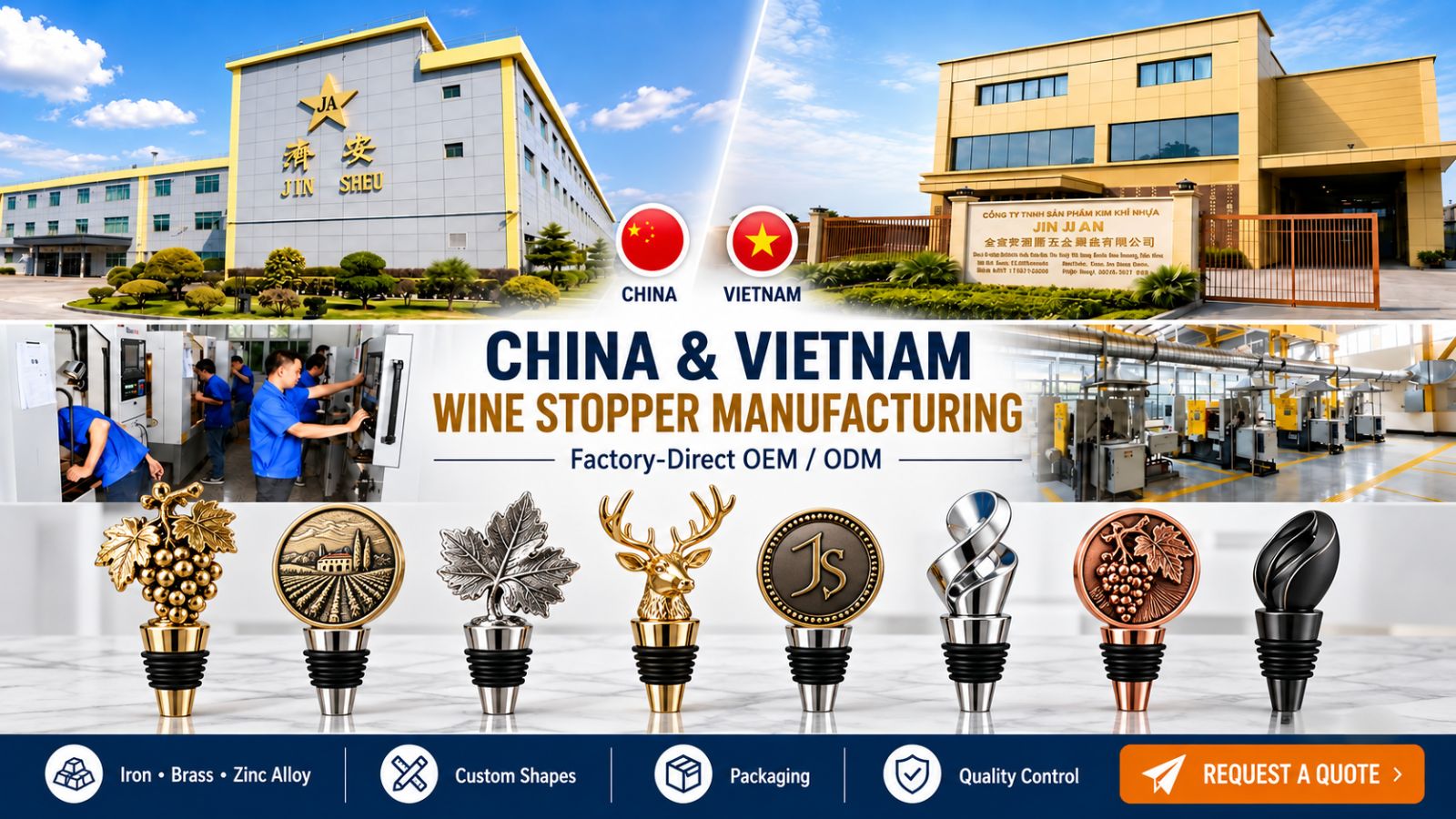 OEM Metal Wine Stopper Manufacturing in China and Vietnam Wholesale