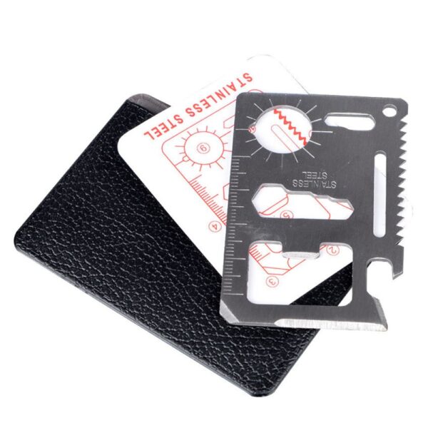 wholesale custom logo stainless steel survival card with leather pouch