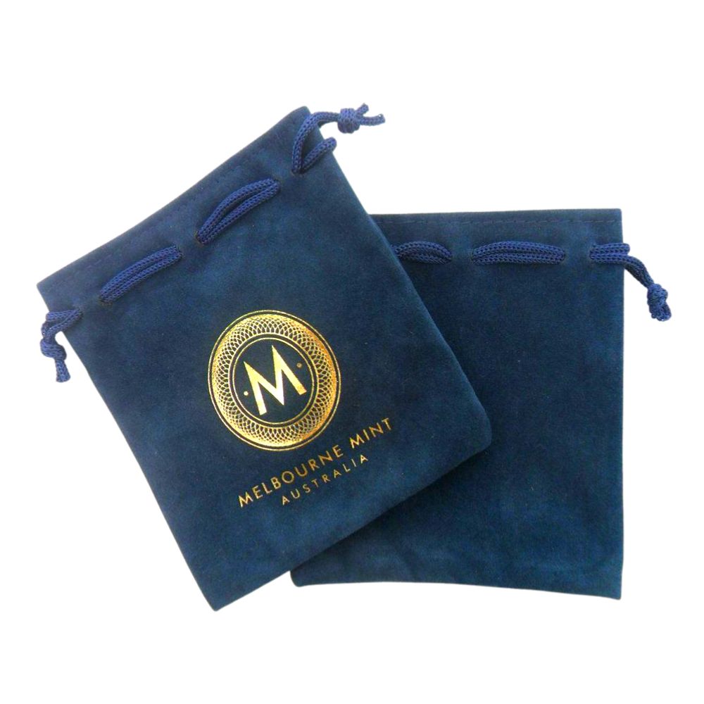 velour pouch with foiled logo