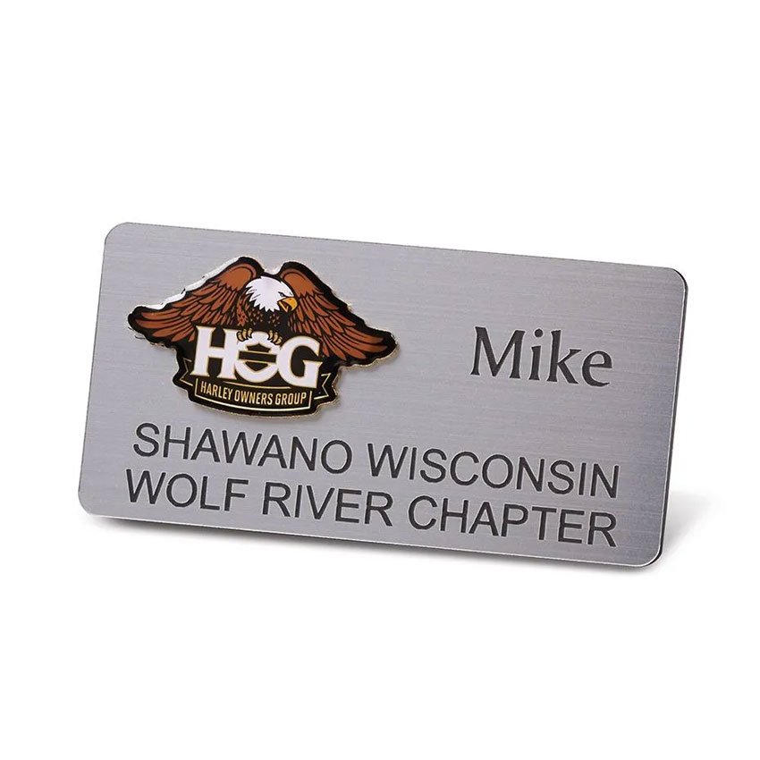 Personalized Metal Name Tags with Logo, Oval Shape, White, Color, Gloss  Finish (Fastener Type: Magnetic Fastener, Fastener Attachment: Attached)