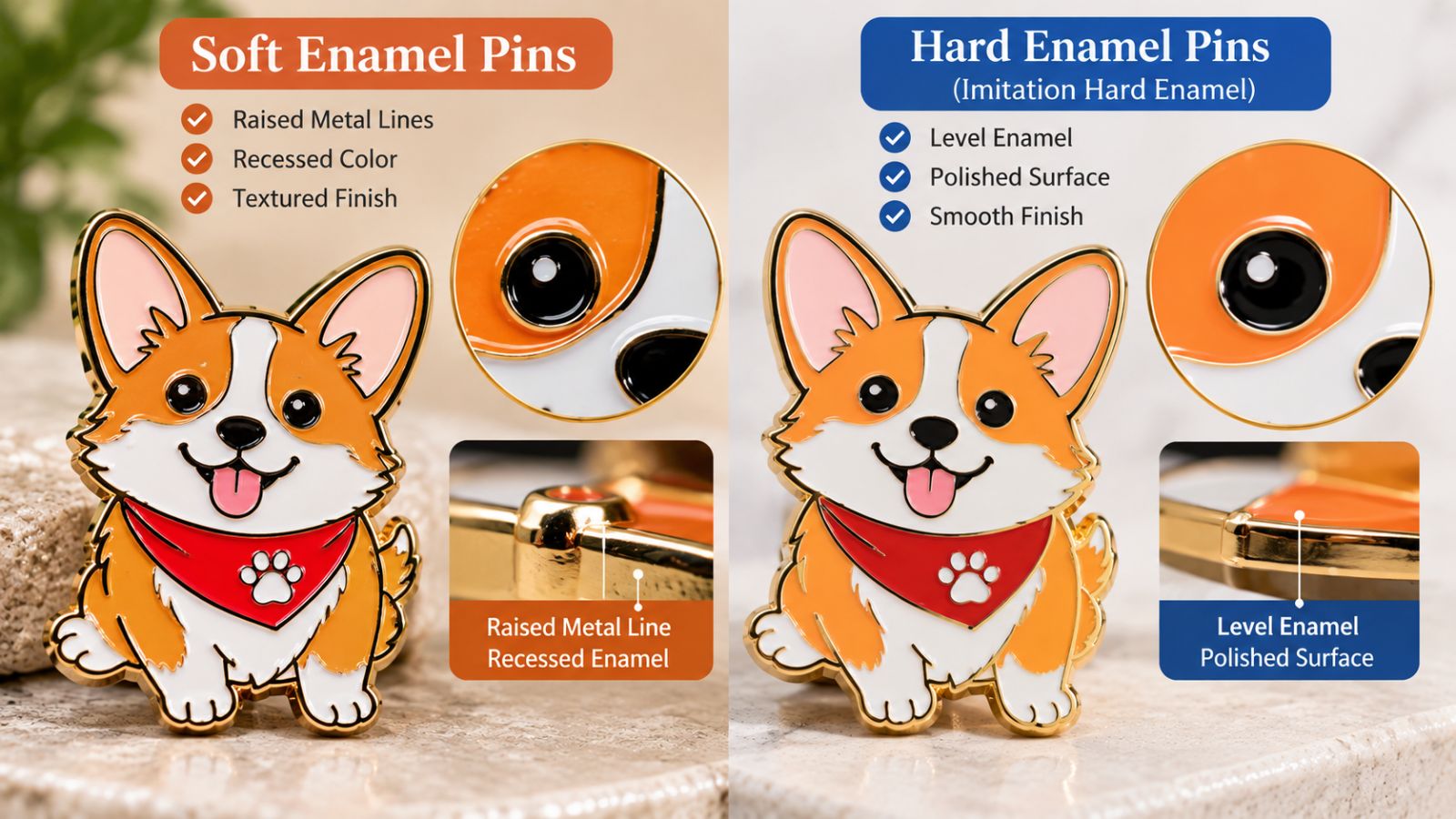 Custom Soft Enamel vs Hard Enamel Pins Comparison