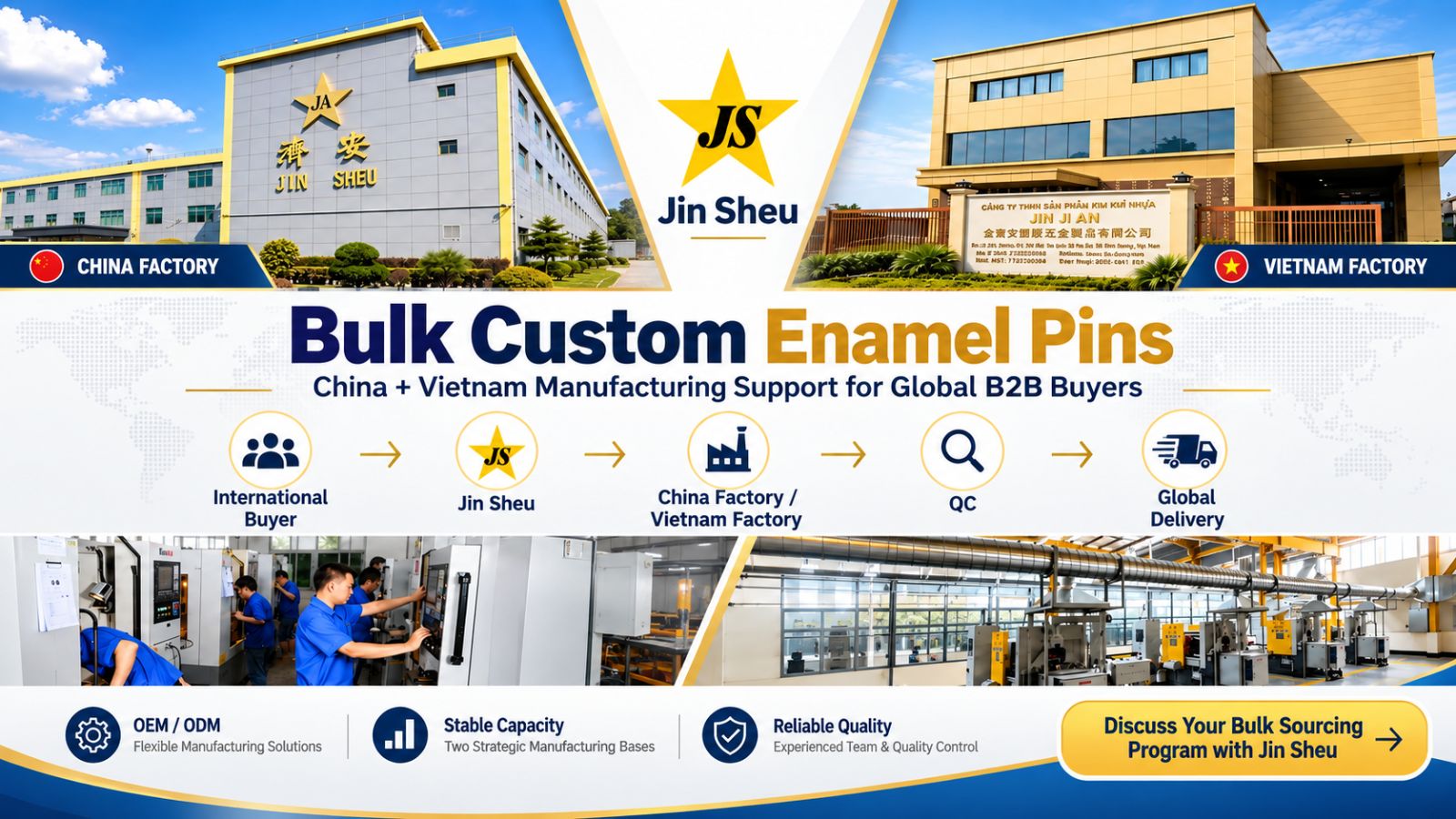 Bulk Custom Enamel Pins Manufacturing by Jin Sheu