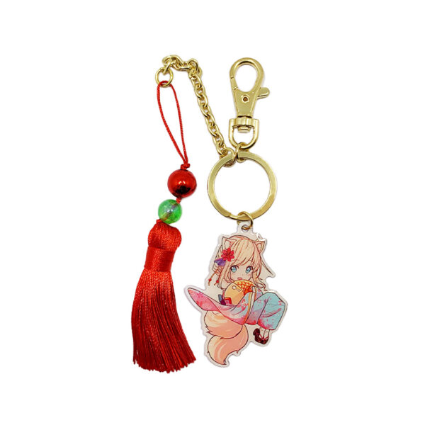 anime printed keychain with tassel and beads