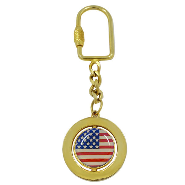wholesale gold plated America national flag spinning keychain