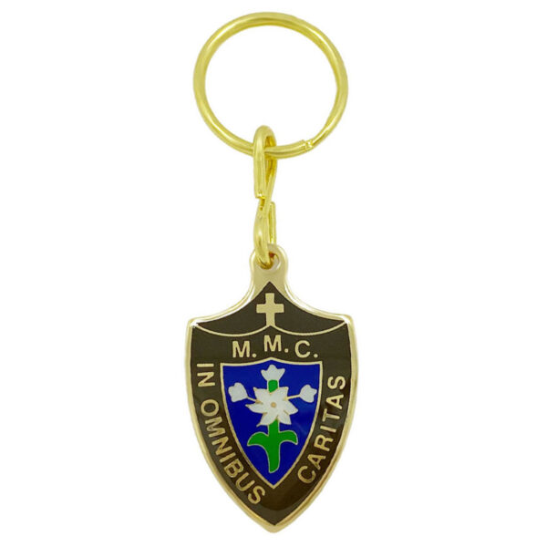 custom made shield shaped metal keychain