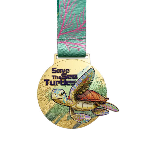 colorful sea turtle metal medal UV printing