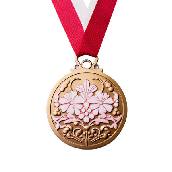 beautiful flower custom logo uv printed medal with lanyard