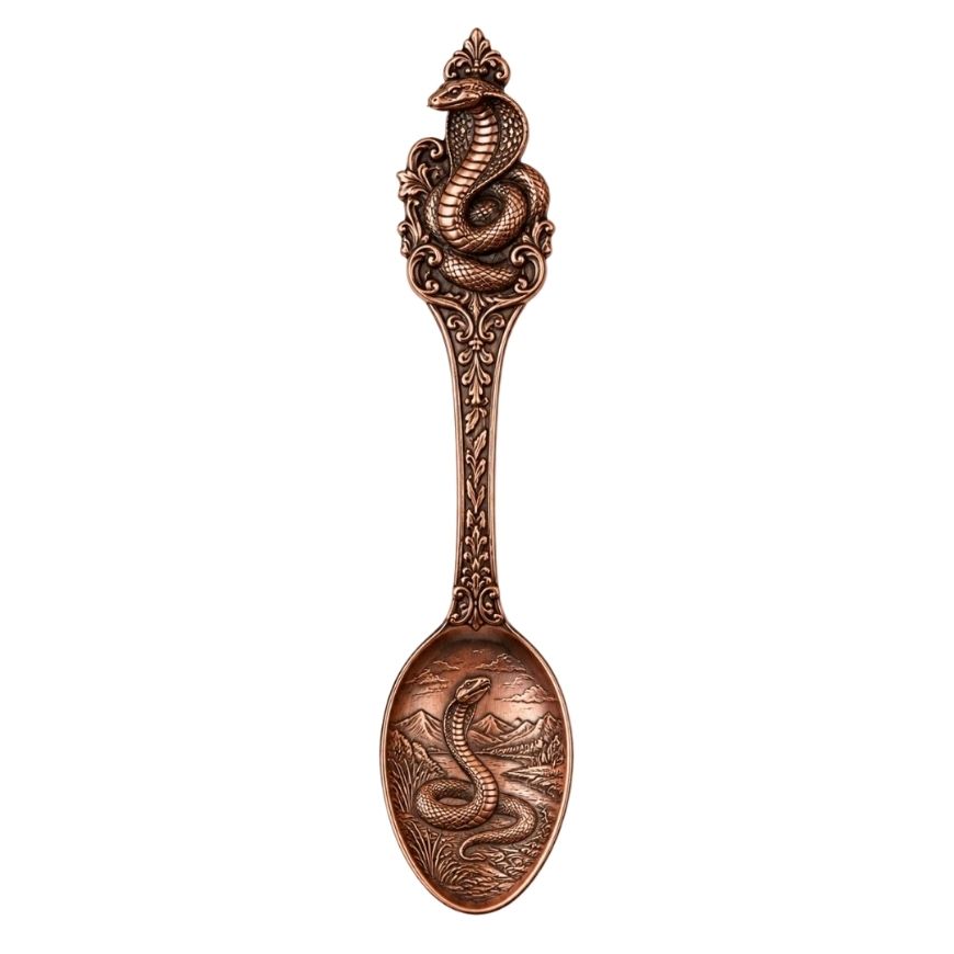 Vintage copper cobra souvenir spoon with intricate 3D snake design, premium custom metal gift wholesale.