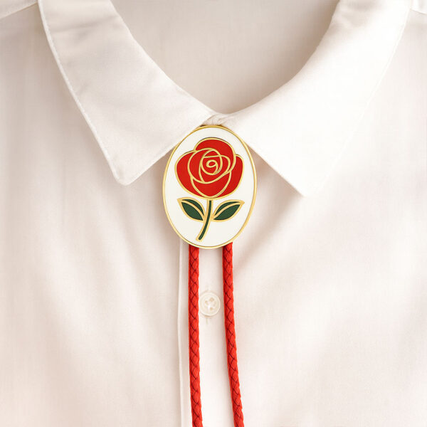 custom metal bolo tie rose enamel logo red cord