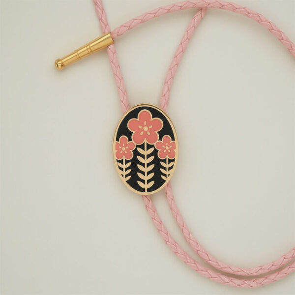 custom pink flower logo bolo tie enamel color