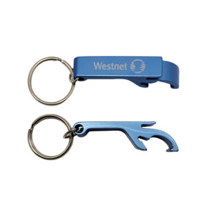 light blue promotional aluminum keychain bottle opener
