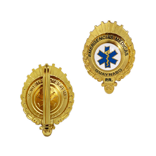 emergency medical badge pin front and back