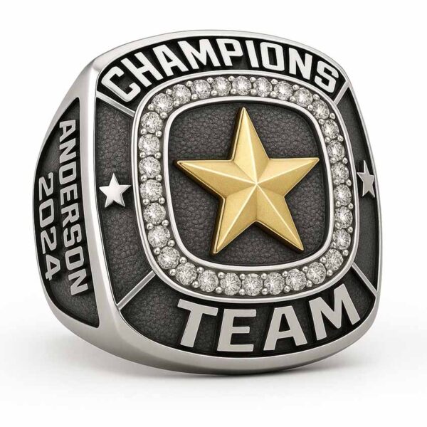 custom star logo champion ring made from jin sheu