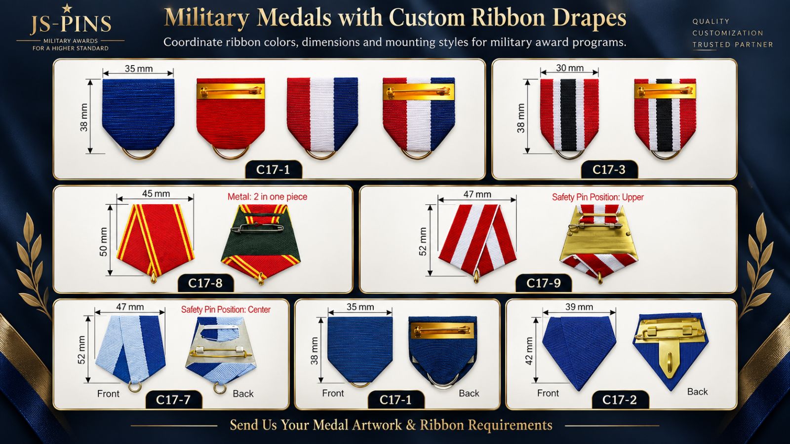 Custom Military Medal Ribbon Drapes and Mounting Styles