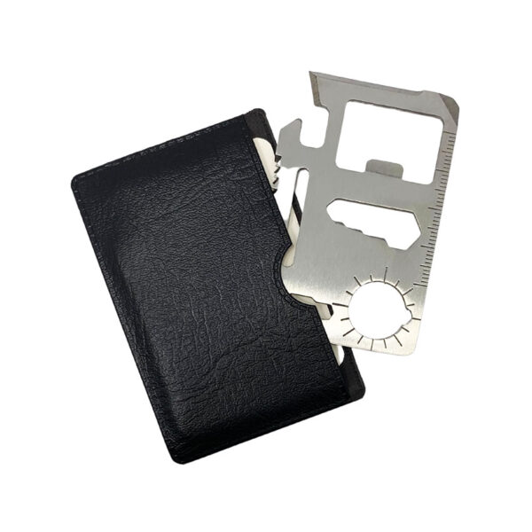 survival tool card with leather holder