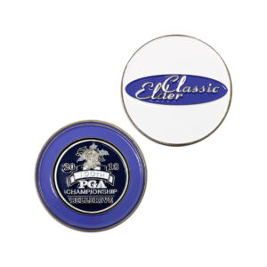 purple white enamel golf ball marker coin front and back