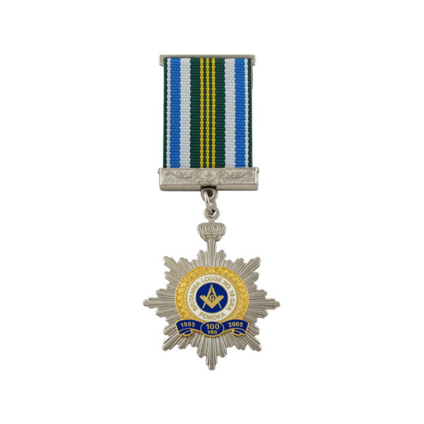 nickel finishing and enamel medal with short ribbon