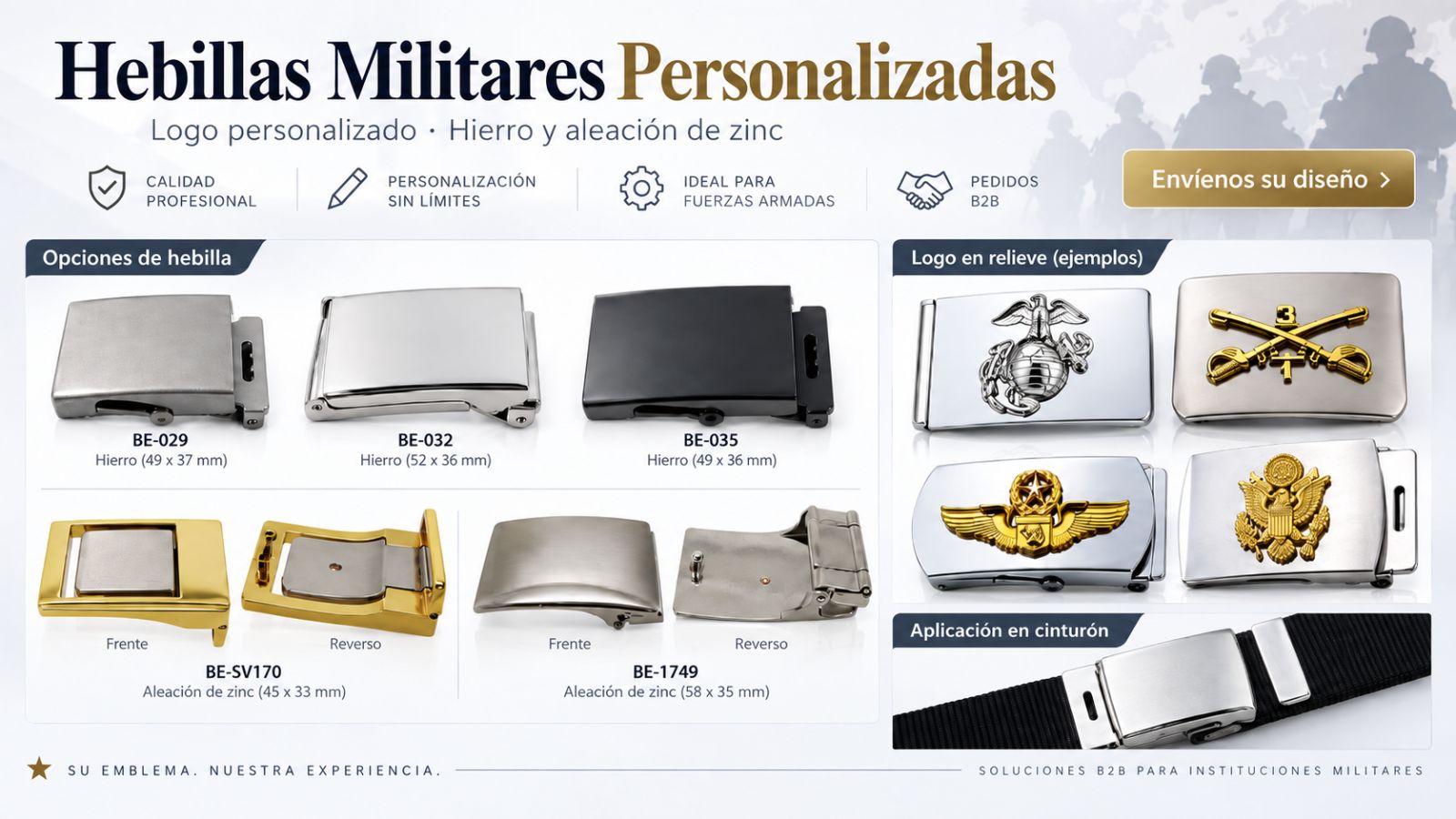 Custom military belt buckle styles, metal plating options, and 3D relief emblems for OEM uniform supply.