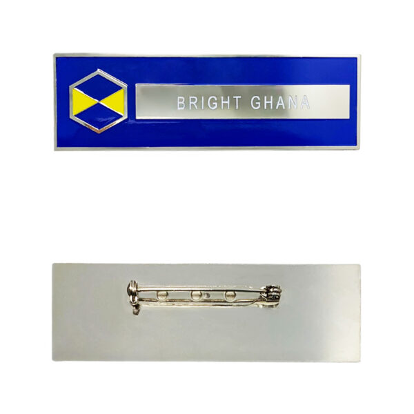 custom enamel name plate with safety pin