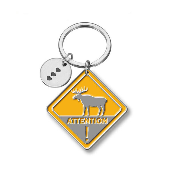 custom animal attention road sign metal keychain with charm