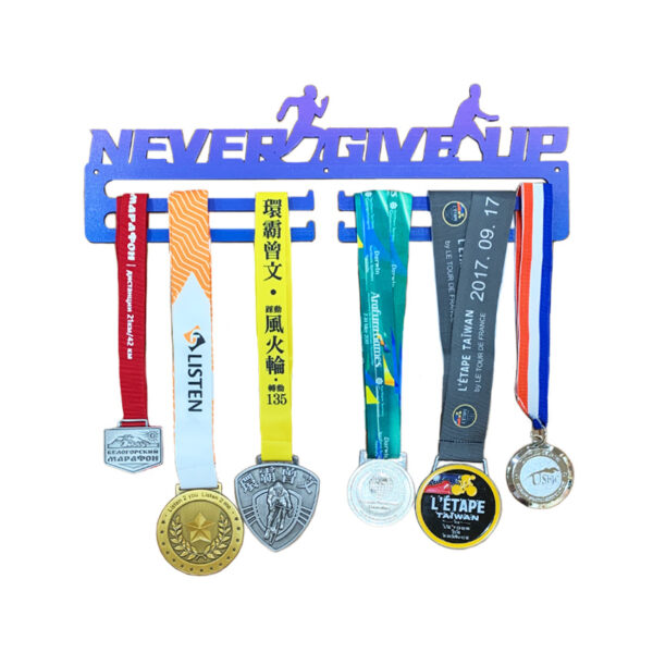 never give up medal hanger blue and purple