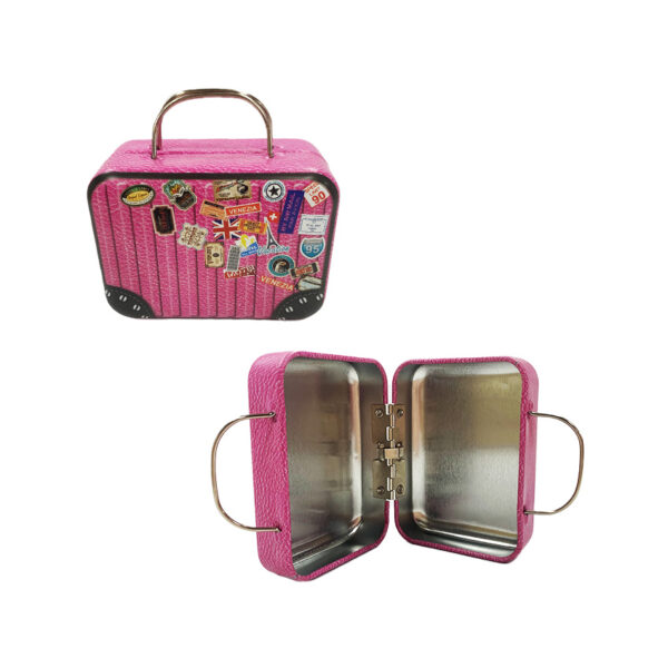 custom size small luggage design tin box with handle