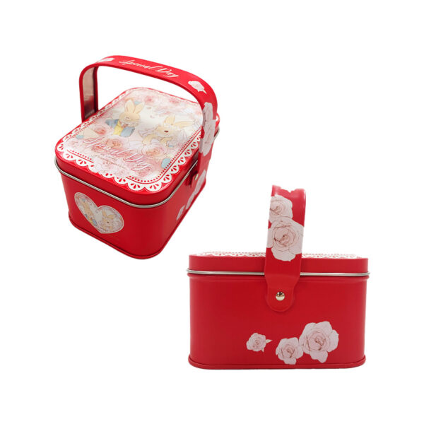 red wedding design tin box with handle