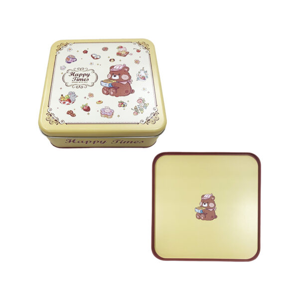 cute bear sweets logo custom tin box front and back