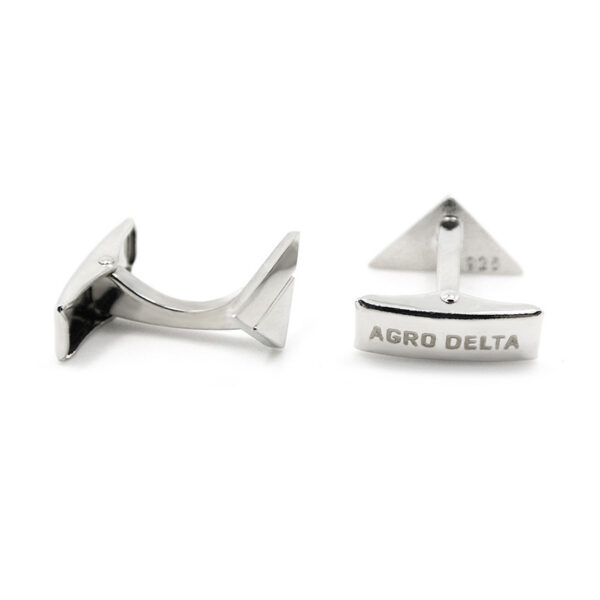 triangle design custom logo engraved silver cufflinks backside