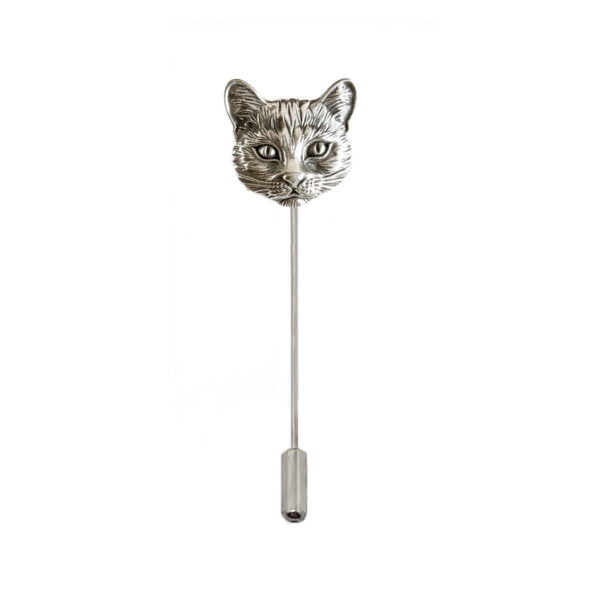 personalized cat head silver stick pin