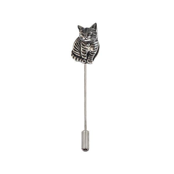 925 silver stick pin bespoke cat 3D engraved design