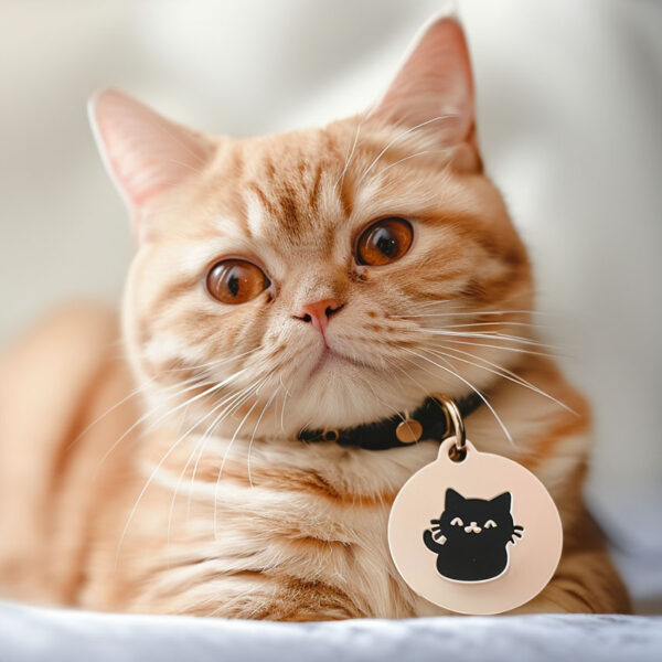 an orange cat with custom cat tag rose gold plating custom pet tag