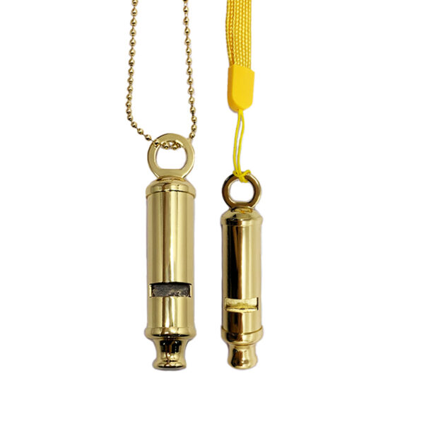 cylinder whistle gold plating with ball chain and lanyard