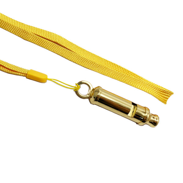 stainless steel security whistle gold plating with a yellow lanyard