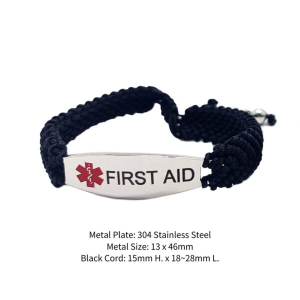 medical emergency braided bracelet with oval plate