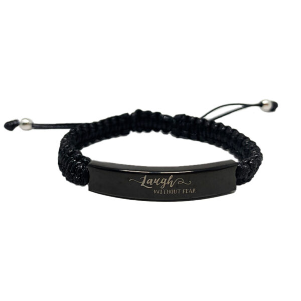 laser engraved custom logo braided bracelet with black plate
