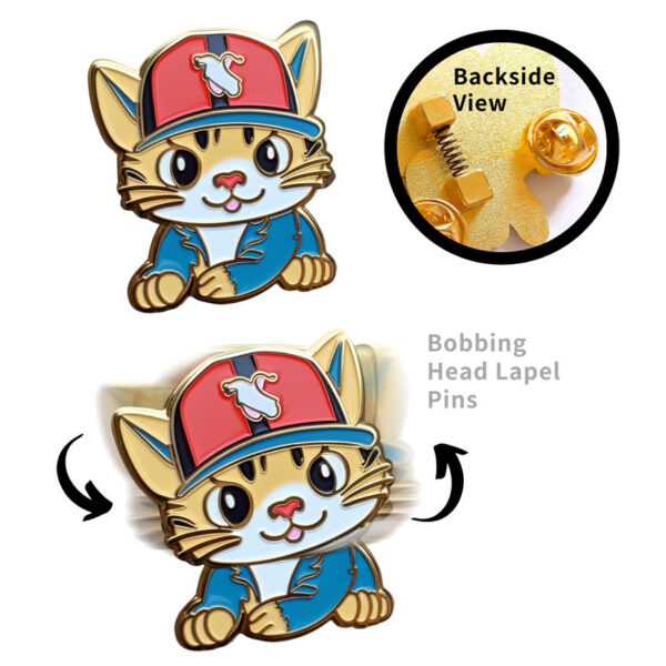 bobbing head lapel pins custom cat logo