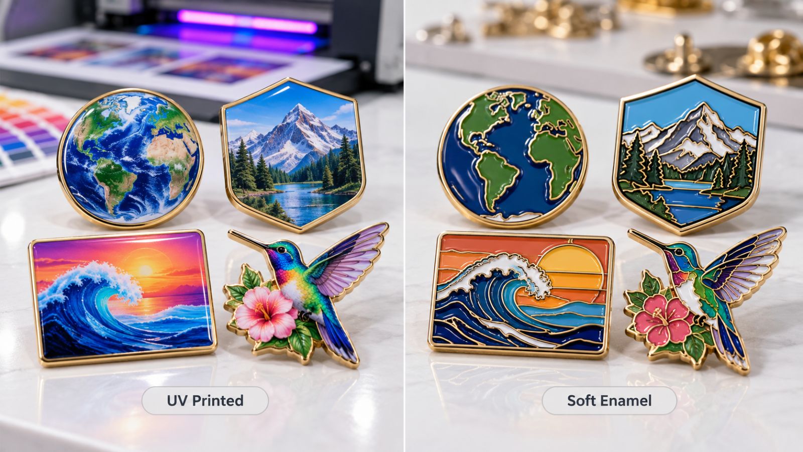UV Printed vs Soft Enamel Lapel Pins Manufacturing Comparison