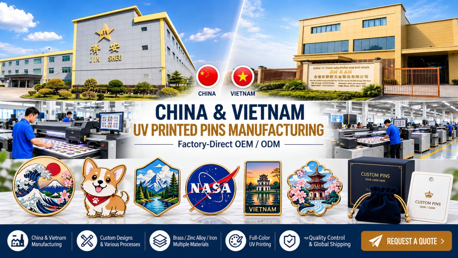China & Vietnam UV Printed Metal Pins OEM/ODM Manufacturing
