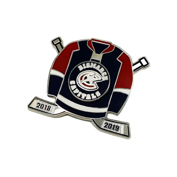 spinning enamel pin custom hockey uniform logo made from jin sheu