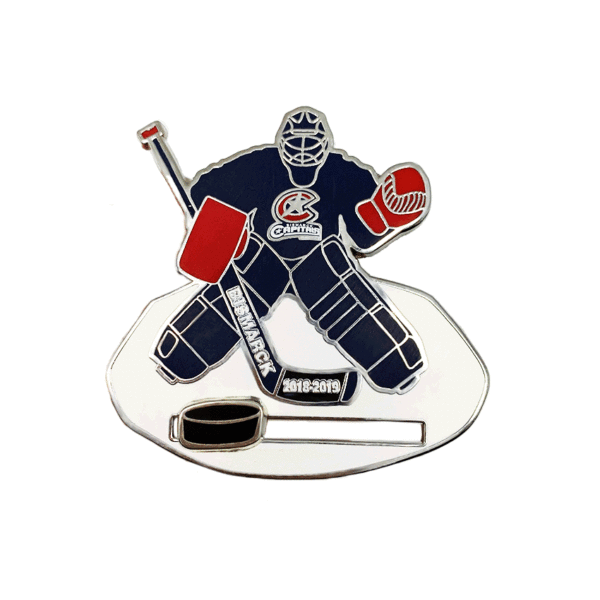 sliding enamel pin custom hockey player logo made from jin sheu