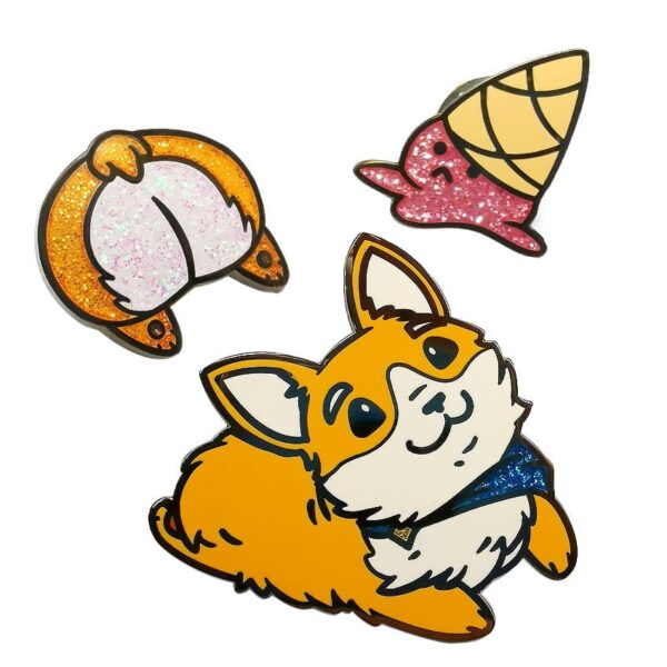 custom corgi logo glitter enamel pin