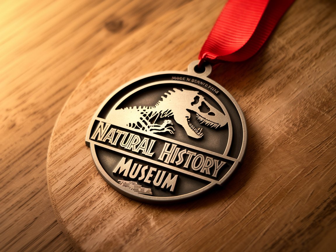 A sleek souvenir medal from a natural history museum.]