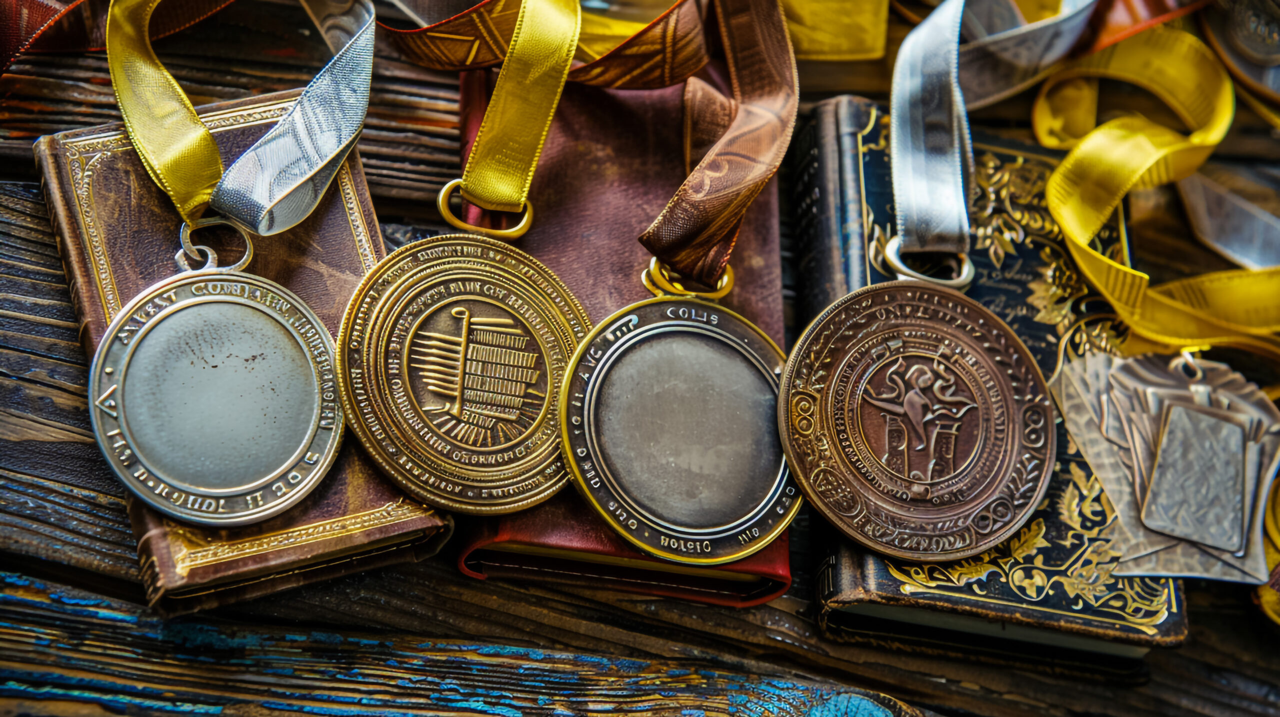 Intricate medals made from various types of metals.