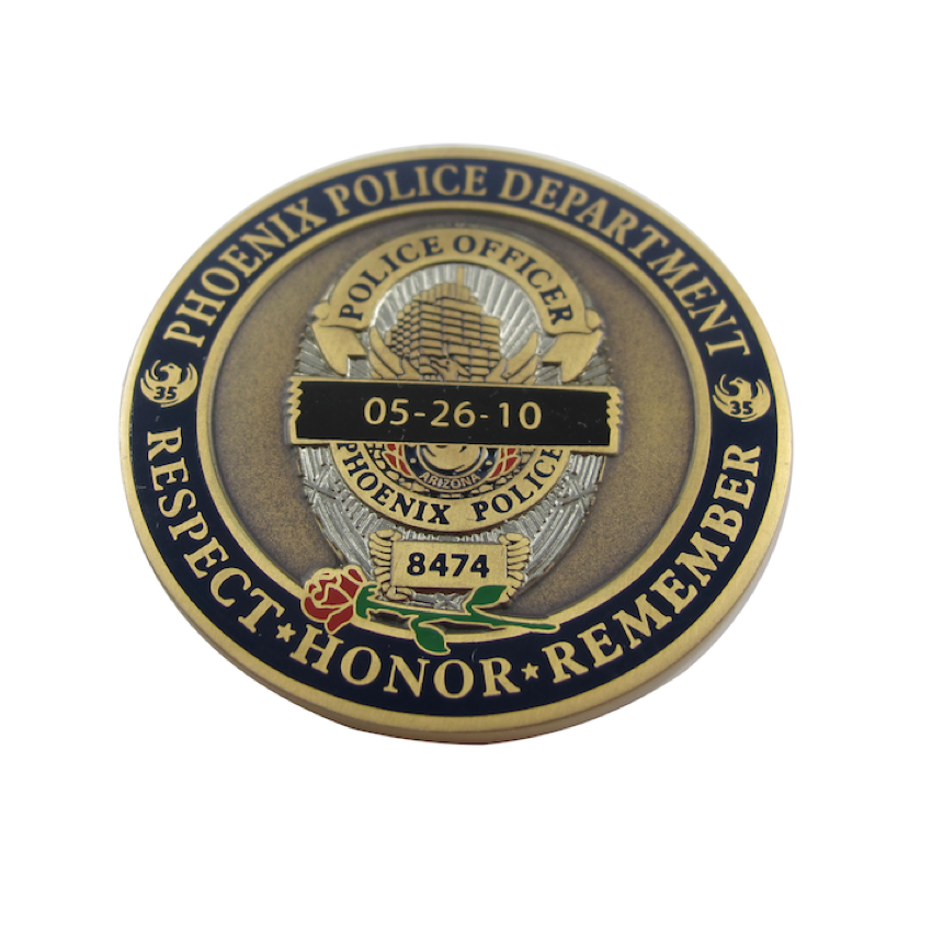 A custom challenge coin by Jin Sheu made to honor the Phoenix Police Department.