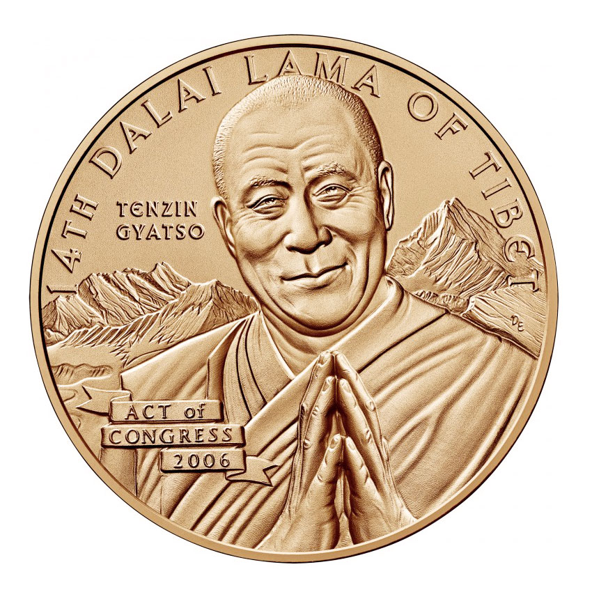 A portrait medal featuring the 14th Dalai Lama of Tibet