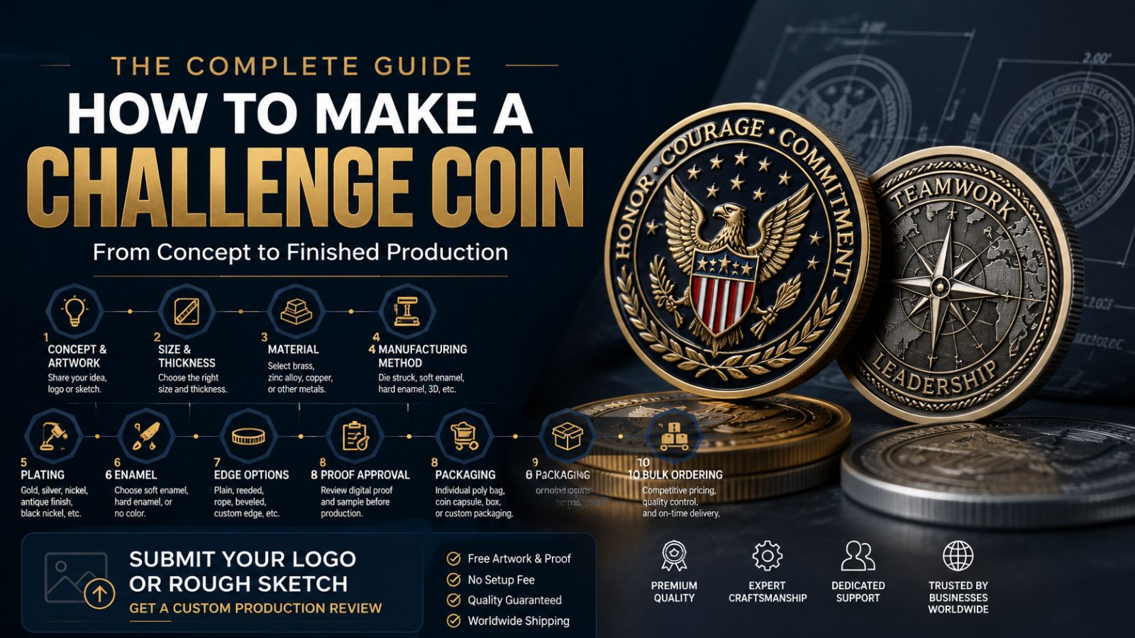 Complete guide on how to make a custom challenge coin from artwork concept to wholesale bulk ordering.